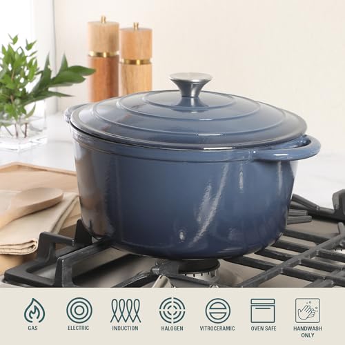 Image of Gibson Home Addlestone 7 Qt Enameled Cast Iron Dutch Oven Pot with Lid - Round, Oven Safe to 500F, Ideal for Bread Baking & Stews - Gradient Navy Blue