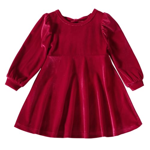 Baby Girls Xmas Dress Long Sleeve Velvet Dress Ruffle Tutu Casual Christmas Holiday Dresses Photo Shoot Toddler Pageant Party Dress Fall Winter Clothes Princess Birthday Outfits Playwear Red 2-3T