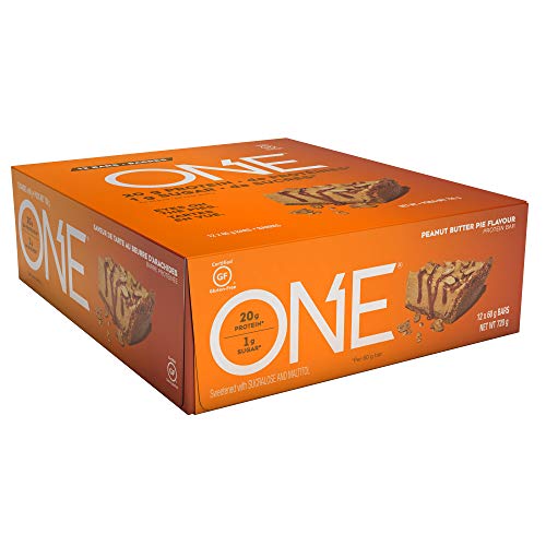 ONE Protein Bars, Peanut Butter Pie, Gluten Free Protein Bars with 20g Protein and only 1g Sugar, Guilt-Free Snacking for High Protein Diets, 2.12 oz (12 Pack)