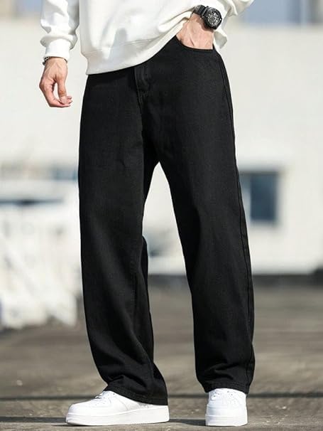 Image of Men Loose Fit Mid Rise Grey Jeans | Ankle-Length Trendy Denim for Smart-Casual Wear | Comfortable Everyday Jeans for Men | Modern Stylish Casual Outfit