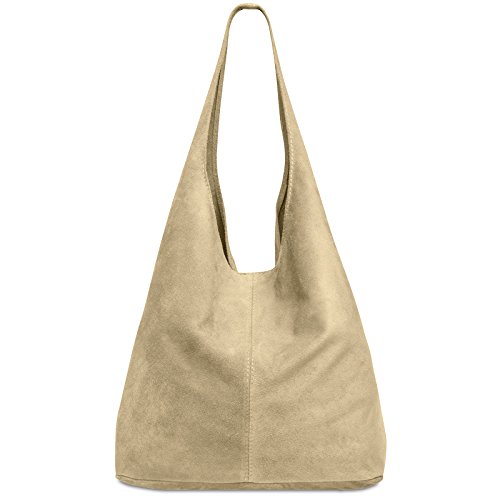 Caspar große Damen Wildleder Tasche Hobo Bag Shopper - CLASSIC LINE - Modell No.767 - Made in Italy, Farbe:beige, Größe:One Size