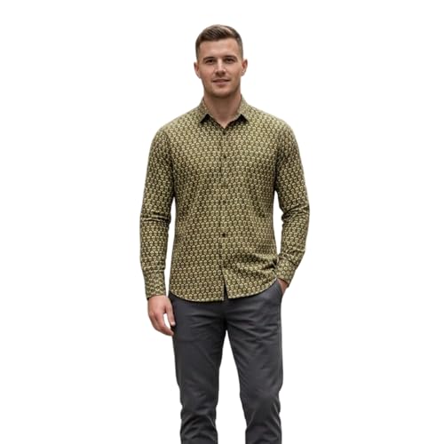 Camisa Informal Abotonada de Manga Larga con diseño Estampado, poliéster, protección UV y Ajuste Regular, Ideal para Ocio, Verano Casual # L