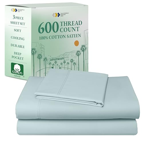 California Design Den Luxury Twin Sheet Set - 100% Cotton, 600 Thread Count Deep Pocket Twin Sheets, Soft Hotel-Quality Bedding with Sateen Weave - Seafoam