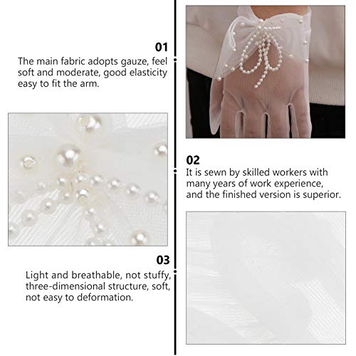 KESYOO Luvas de Niva Elegante Pérla Curta Renda Luvas de DedCheiLuvas de Niva Mulheres Meninas Aóris