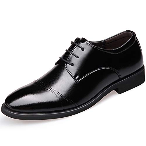 Dress Oxford for Men Lace Up Round Toe PU Leather Cap Toe Derby Shoes Non Slip Block Heel Rubber Sole Low Top Classic(Black,9.5)