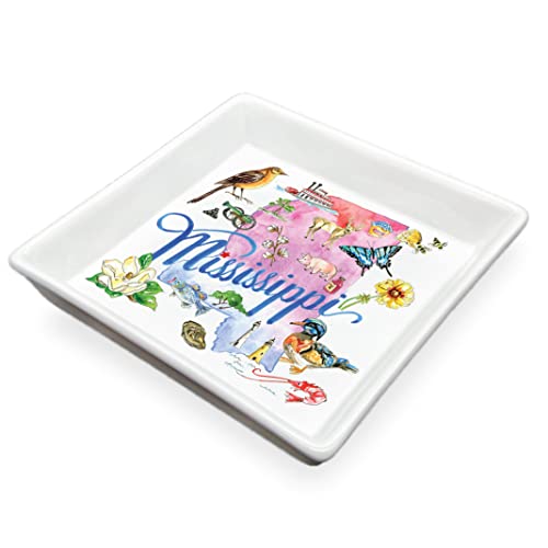 Boston International Rosanne Beck State Collection Ceramic Napkin Holder Caddy, Cocktail Size, Mississippi