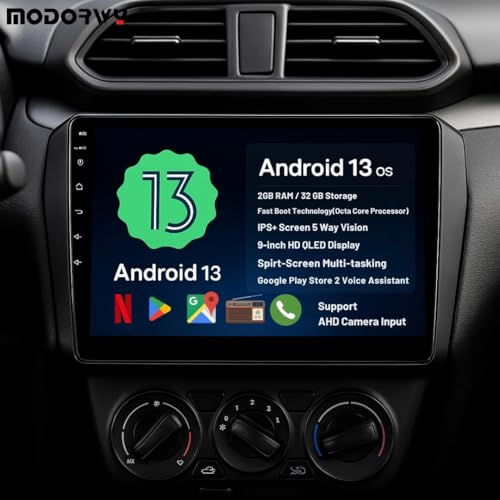 Image of Modorwy Original QLED 9 inch Zlink Car Android Stereo | OS 13 | 2GB+32GB | Display Support Car Play & Android Auto | incl. AHD Rear Camera & Frame Compatible with Maruti S-Cross - 1 Year Warranty