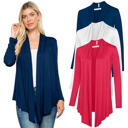 Image of Free to Live 3 Pack Long Sleeve Cardigan for Women Open Front Dressy Casual Fall Draped Lightweight Sweaters Cover Up Shrugs