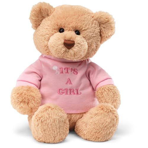 GUND “It’s a Girl” Message Bear with Pink T-Shirt, Teddy Bear Stuffed Animal for Ages 1 and Up, Brown, 12”