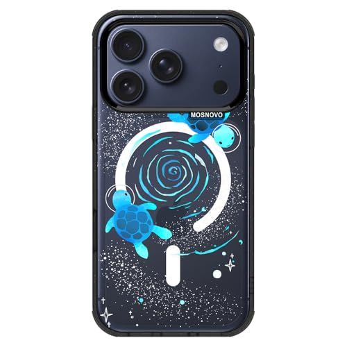 Coque iPhone 17 Pro MagSafe transparente noire antichoc motif tortue de l'espace MOSNOVO