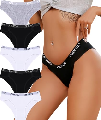 Image of FINETOO Cotton Underwear for Women Cheeky Panties Sexy Hipster Bikini Underwear Elastic Waistband Stretch Briefs 5 Pack