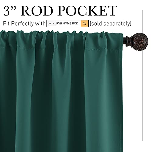 RYB HOME Blackout Curtains for Bathroom - Solid Light Block Blinds Privacy Light Block Drapes for Kitchen Cabinet Kids Nursery Bedroom Laundry Cafe Window Decor, W 42 x L 36, Hunter Green, 1 Pair
