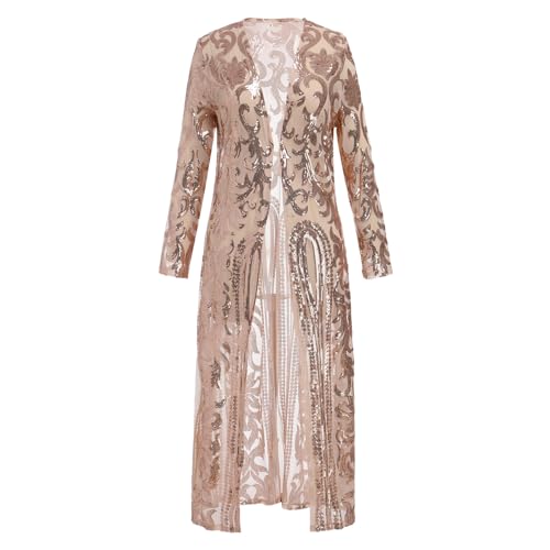Image of Sparkly Cardigan for Women 1920s Sequin Cardigans Long Sequin Duster Blazer 20s Glitter Open Front Coat Cover Up Dress
