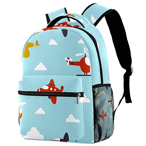 Sac à dos motif hélicoptère et avion avec filet pour gourde enfant