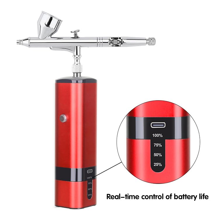Image of Portable handhold Cordless Airbrush kit with Compressor auto Stop use Compatible with Many Different Airbrush pens for Multipurpose Spray