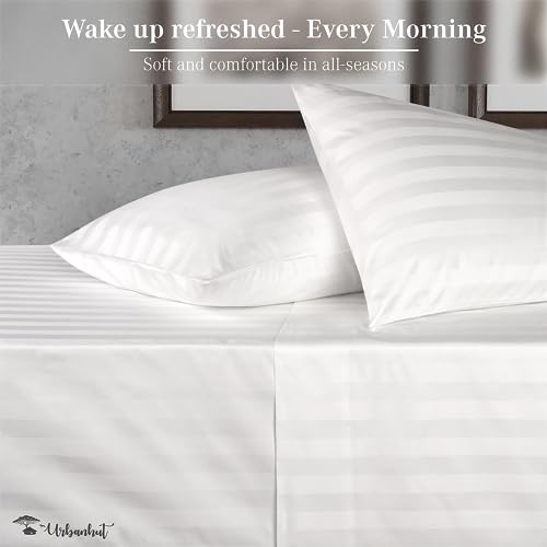 URBANHUT 800 Thread Count Egyptian Cotton California King Damask Striped Sheets Set (4 Pc) - Ultra Soft & Smooth, Thick & Crisp Sateen Weave Calking Striped Bedsheets, Fits Upto 16" Mattress - White