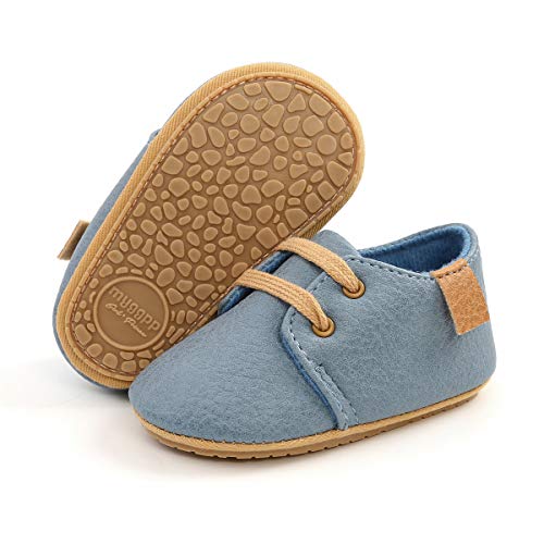 COSANKIM Baby Boys Girls Shoes Lace Up Leather Infant Sneakers Non Slip Rubber Sole Newborn Loafers Toddler First Walker Crib Shoes(6-12 Months Infant,A-Light Blue)