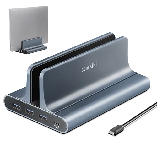 Starsiki Usb-C Laptop Docking Station, 7-In-1 Vertical Stand With Type C Pd/4K Hdmi/Gige/Usb 3.0 Ports, Adjustable Width Hub Accessories Extend Display Compatible For Macbook, Surface, Chromebook #TOP25