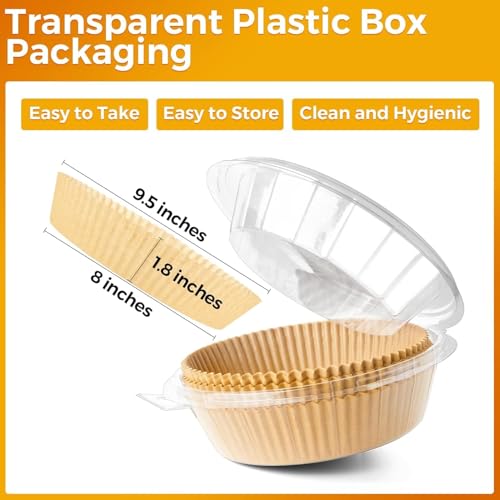 Image of PureBake 100 Pcs Air Fryer Paper Sheets, Disposable Paper Liner, Parchment Paper for Airfryer & Microwave, Oil Proof for Frying, Baking, Cooking, Roasting (Round Brown, 8 Inch, with Oil Brush)
