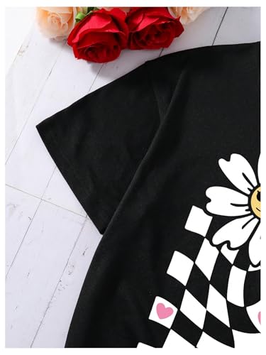 SweatyRocks Girl's Floral Checkered Graphic Tees Short Sleeve Crew Neck Casual T Shirts4