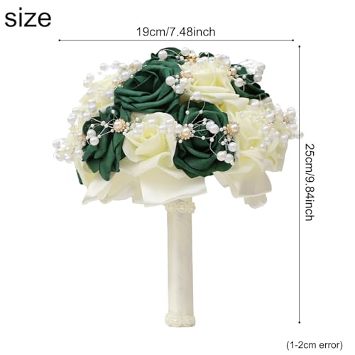 Ramo de novia artificial elegante con rosas eternas blancas y verdes 5