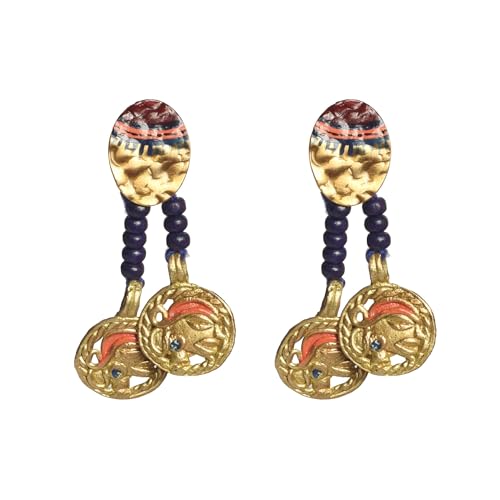 Image of Royal Queen & Empress Handcrafted Tribal Dhokra Earrings Collection for Women - Wooden, Fabric & Round Statement Ethnic Designs in Multiple Colours