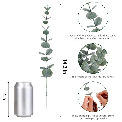 CEWOR 24pcs Eucalyptus Stems Artificial Eucalyptus Leaves Fake Greenery Branches Fake Flowers for Wedding Centerpiece Spring Easter Farmhouse Home Decoration