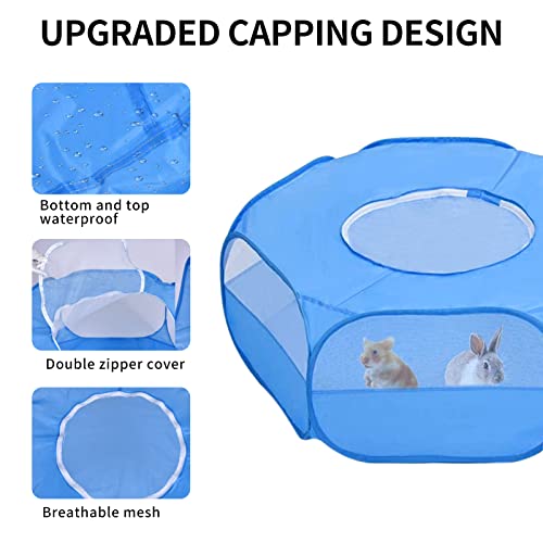 Kleintier-Laufstall Kleines Haustier-Käfig-Zelt mit Reißverschluss-Abdeckung Faltbarer Indoor-Outdoor-Übungs-tragbarer Hofzaun für Hamster, Kaninchen, Häschen, Eichhörnchen, Welpen Blue