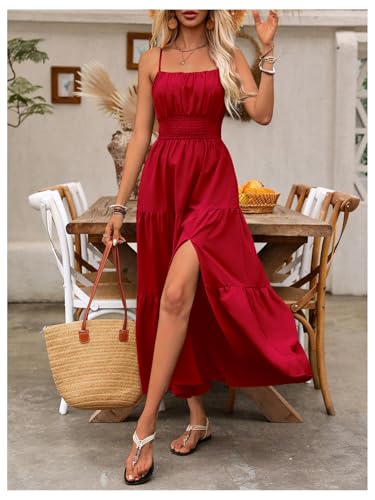 Image of BEAUDRM Women's Summer Maxi Dresses Boho Summer Wedding Guest Dress Beach Vacation Outfits Cruise Flowy Milkmaid Sundresses