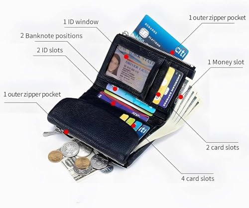 Unisex Pebble Leather Wallet, Genuine Leather Small Coin Purse with Credit Card Holder and Cash Slots(Black)4