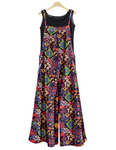 Image of YESNO Women Casual Loose Long Bib Pants Wide Leg Jumpsuits Baggy Cotton Rompers Overalls with Pockets PZZTYP2