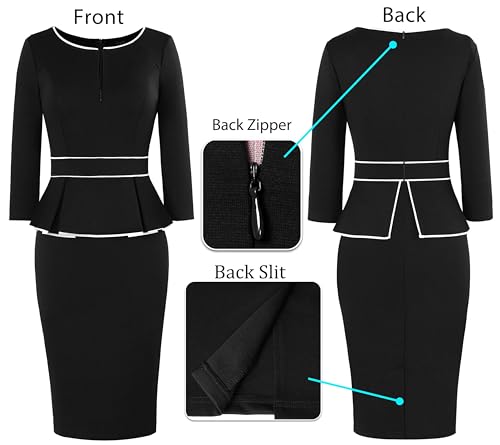 VFSHOW Womens Wear to Work Front Zipper Peplum Business Office Church Pencil Sheath Dress4