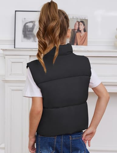 Arssm Girls Puffer Vest Short Lightweight Padded Gilet Full Zip Stand Collar Big Girls Sleeveless Jacket4