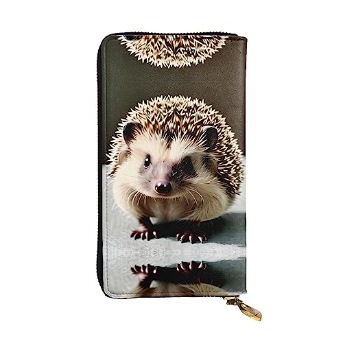 Leather Wallet 7.48 x 4.13 in - Stylish and Durable Wallet for Women with Multiple Compartments and Zipper Design Cute hedgehog Pattern