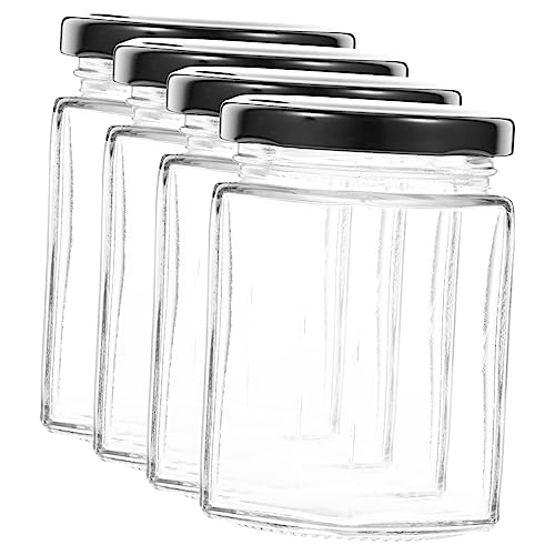 Cabilock 4pcs Honey Storage Jar with Lid Glass Honey Dispenser for Easy Pouring Jam Container and Lightweight for Kitchen and Outdoor Use