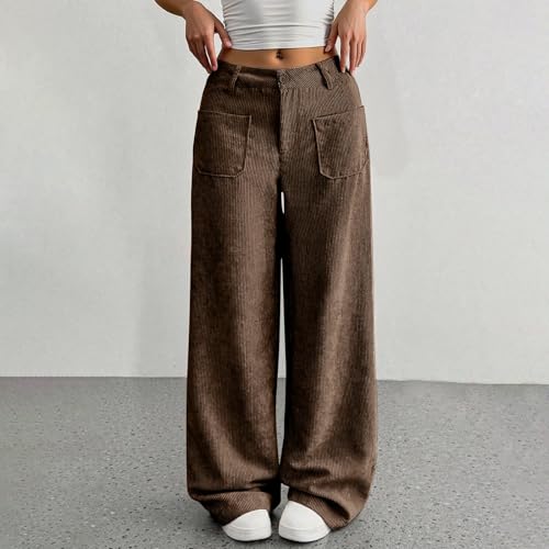 Wide Leg Corduroy Pants Women High Waisted Dress Pants for Work Loose Elastic Waist Pant with 4 Pockets Fall Clothes2
