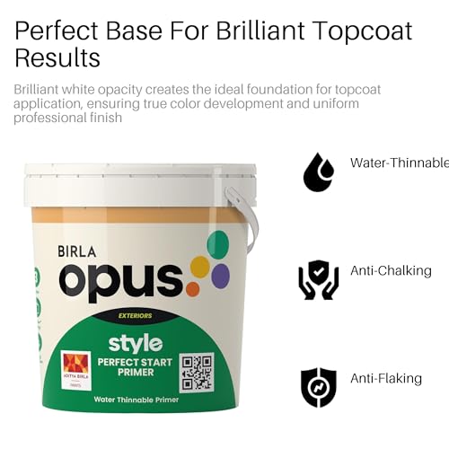 Image of Birla Opus Style Perfect Start Water Thinnable Economy Primer (1L, White Colour, Matt Finish)-Strong Adhesion & Good Opacity-Spotless Topcoat Finish-For Exterior Walls, Home, Office
