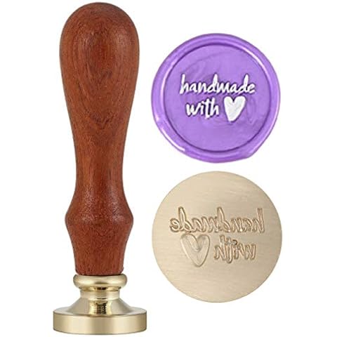 Filhome Wax Seal Stamp Retro Removable Sealing Copper Head with 1PC Wooden Handle Sealing Wax Stamp for Letter Sealing (handmade with love) Cover