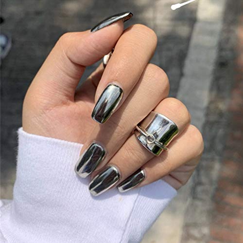 Graeen Press On Nails Sqaure False Nails Metallic Mirror Long Full Cover Fake Nail Glossy False Nail for Women and Girls(Pack of 24)