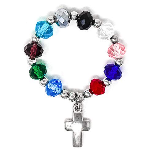 DIRECT FROM LOURDES Rosary Ring/Pocket - Crystal Decade Rosary Ring with 10 Beads & Cross.