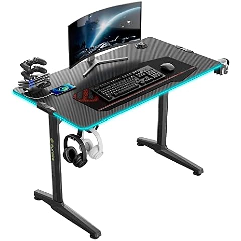 EUREKA ERGONOMIC Gaming Desk Large Gaming Table Gaming Computer desk T Shaped Gaming Computer Table for PC Home and Office Black (‎112 * 60 * 77 cm) Cover