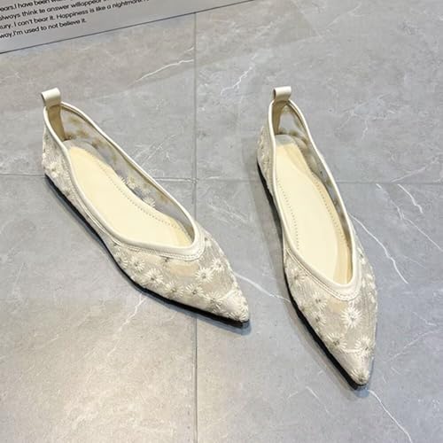 WENJIAZHIZHI Women Ballet Flats Pointed Toe Mesh Eyelets Ballerina Flats Comfortable Slip-on Dressy Loafers2