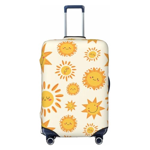 Spandex Travel Luggage Cover Printed Cute Sun Smiling Faces Double-Sided Suitcase Protector Bag,Dust-Proof Anti-Scratch Washable Suitcase Sleeve For Kid Adult,Medium