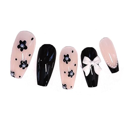 SOYII ネイルチップ シンプル 黒 緑 ピンク ネイルシール 貼るだけ 花 付け爪 ジェルネイル かわいい 花嫁ネイル 両面テープ セルフネイル ネイルステッカー 簡単ネイル 和風 3D爪 24枚入 (コH-15)