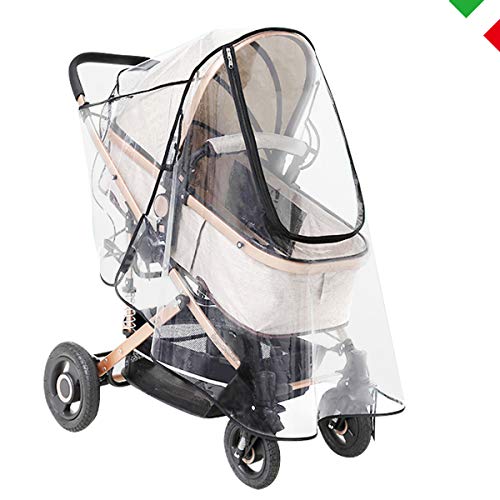 O - Protector de lluvia para cochecito universal  Impermeable | Ventana de contacto | Protege de mosquitos, lluvia, viento, nieve, humedad | Regalo con 2 ganchos para bolsos
