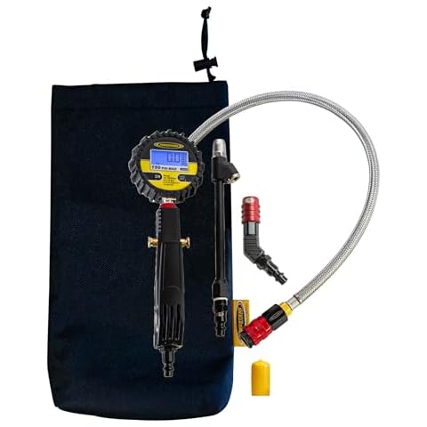 Power Tank HD Tire Inflator Gauge - 150 psi Digital - Multiple Chucks, 2 ft Hose, Ventoso Body Cover