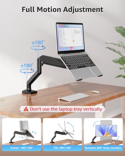 Image of MOUNTUP Laptop Stand for Desk, Adjustable Aluminum Laptops Arm Mount for 14-17 Inch Notebook & 32 inch Monitor, Laptops Arm for Desk Support for 2.2-19.8lbs, 2-in-1 Laptop Desk Mount with Clamp /Grommet