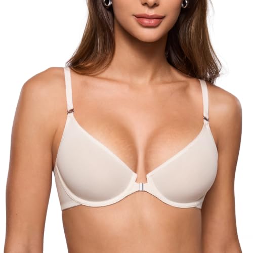 Image of INLYRIC Women's Front Closure Mesh Bra No Padding Demi