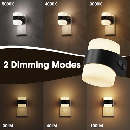 Image of Briignite Night Light, Night Lights Plug into Wall, LED Nightlight for Kids & Adults, 3CCT Adjustable 3000K /4000K /5000K Color, Dusk to Dawn Sensor, 3 Brightness Levels, 2 Pack