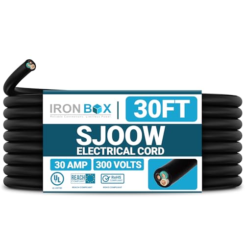 10/3 Bulk Cable 30 Foot - SJOOW Jacket, 30 Amps, 3 Wire, 300v - Water and Oil Resistant (30)